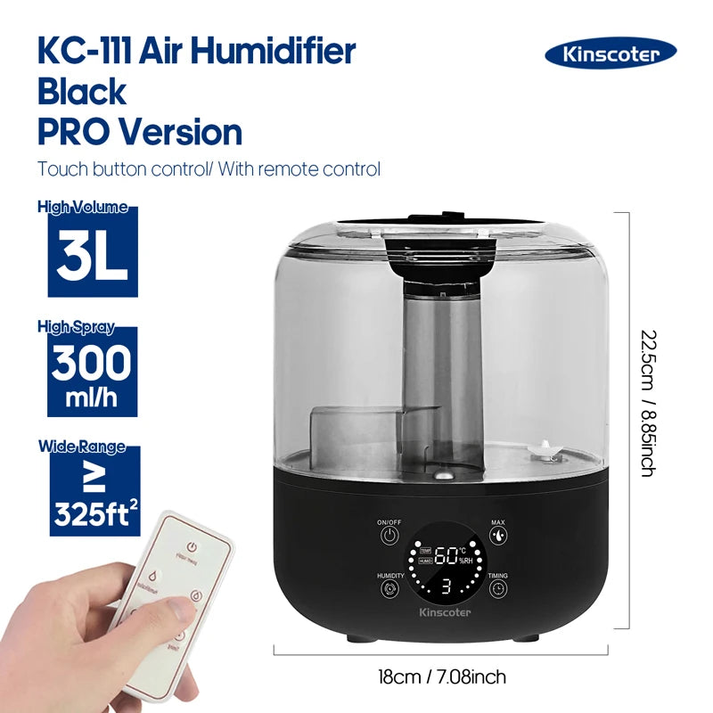 Humidificador de Aire 3L con Control Remoto y Difusor de Aromas