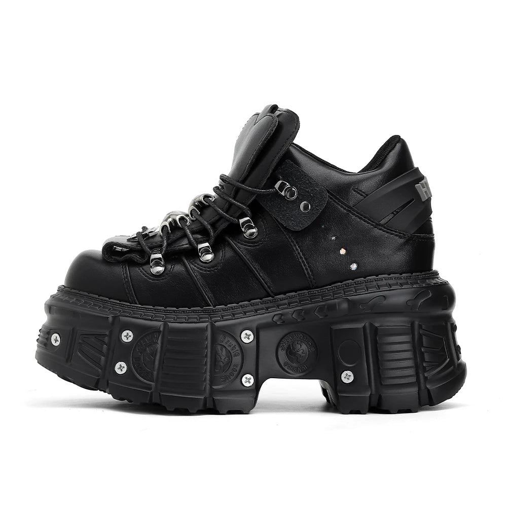 2026 nuevo estilo Punk zapatos de mujer con cordones altura del tacón 6CM zapatos de plataforma mujer gótico tobillo Rock botas decoración de Metal zapatillas de deporte para mujer