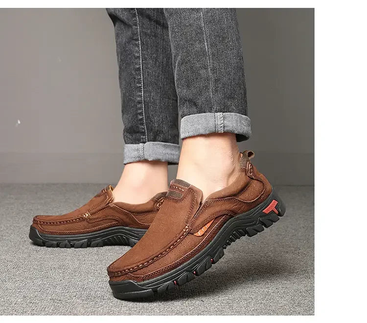 Mocasines de cuero genuino para hombre con suela gruesa antideslizante