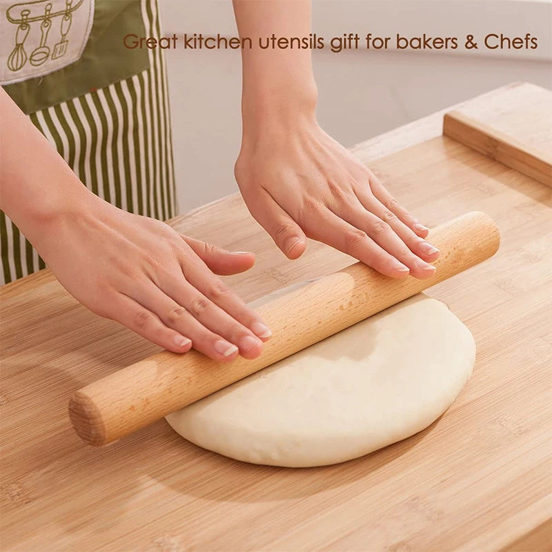LMETJMA 40cm rodillo de madera de haya Natural rodillo de masa de madera bola de masa francesa rodillo para hornear Pasta masa de Pizza JT119