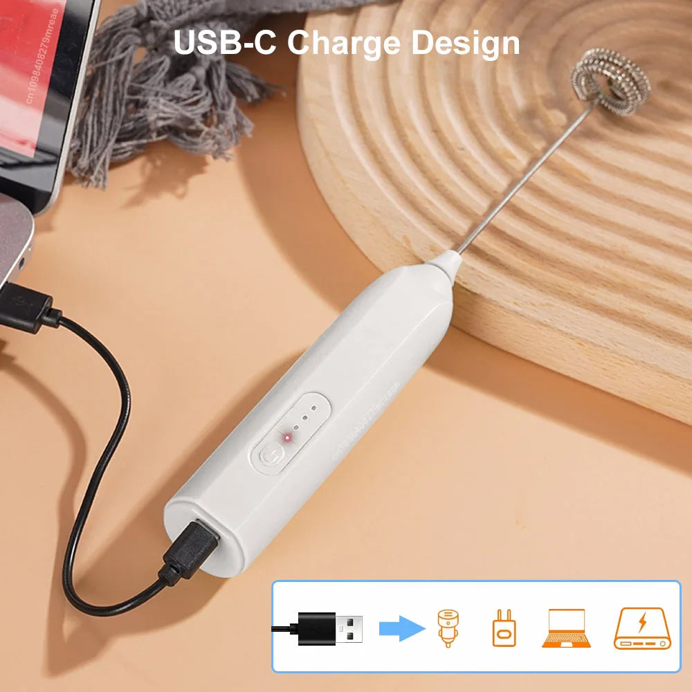 Espumador de leche inalámbrico USB recargable 3 velocidades para café