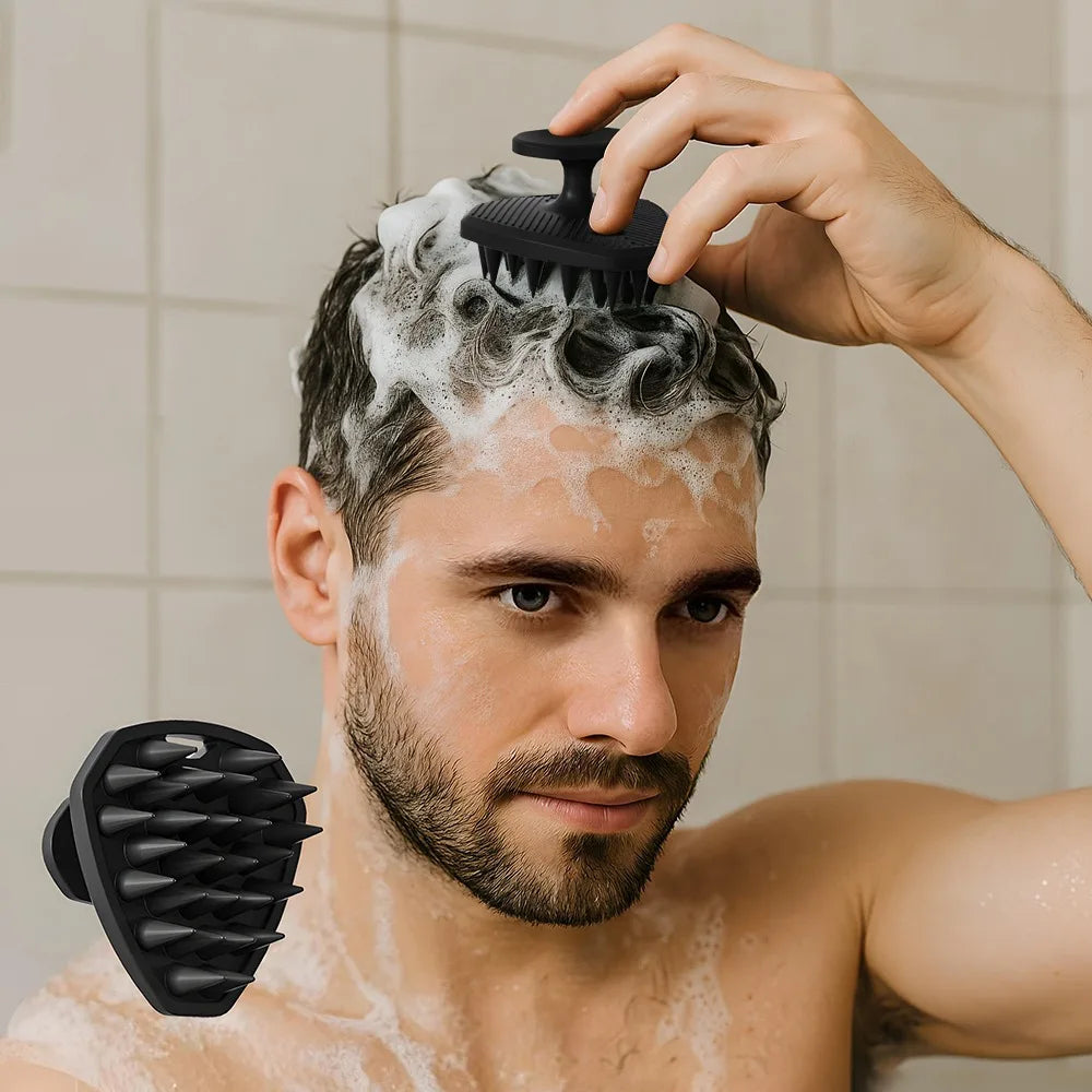 Cepillo de Silicona para Exfoliar y Limpiar la Cabeza, Diseño Ergonómico para un Masaje Suave del Cuero Cabelludo, Herramientas de Baño