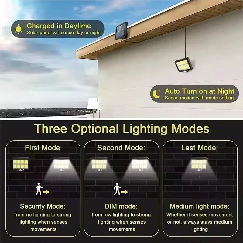 Lámpara Solar de Pared Exterior con Sensor de Movimiento 3 Modos