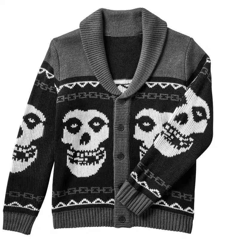 Otoño Invierno y2k retrato impreso Harajuku hombres suéter moda manga larga cálido gótico fantasma tejido cardigan pareja abrigo