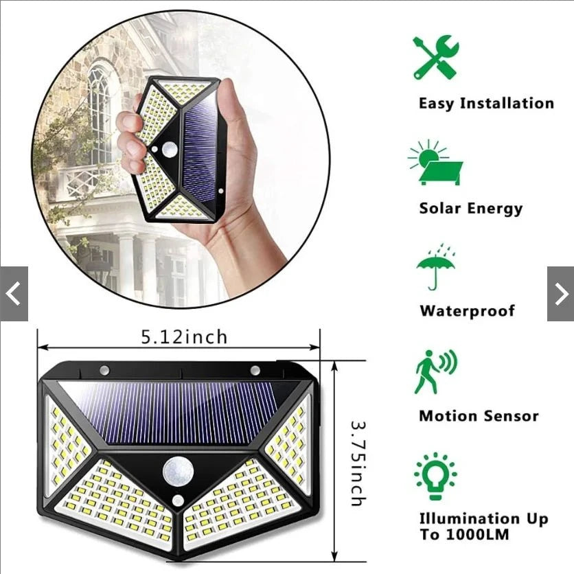 Lámpara Solar LED 100 Luces de Pared con Sensor de Movimiento