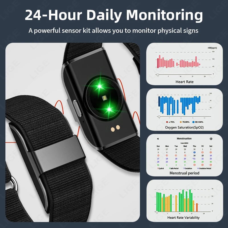 Pulsera inteligente LIGE 2026, monitor cardíaco y VFC, resistente al agua IP68