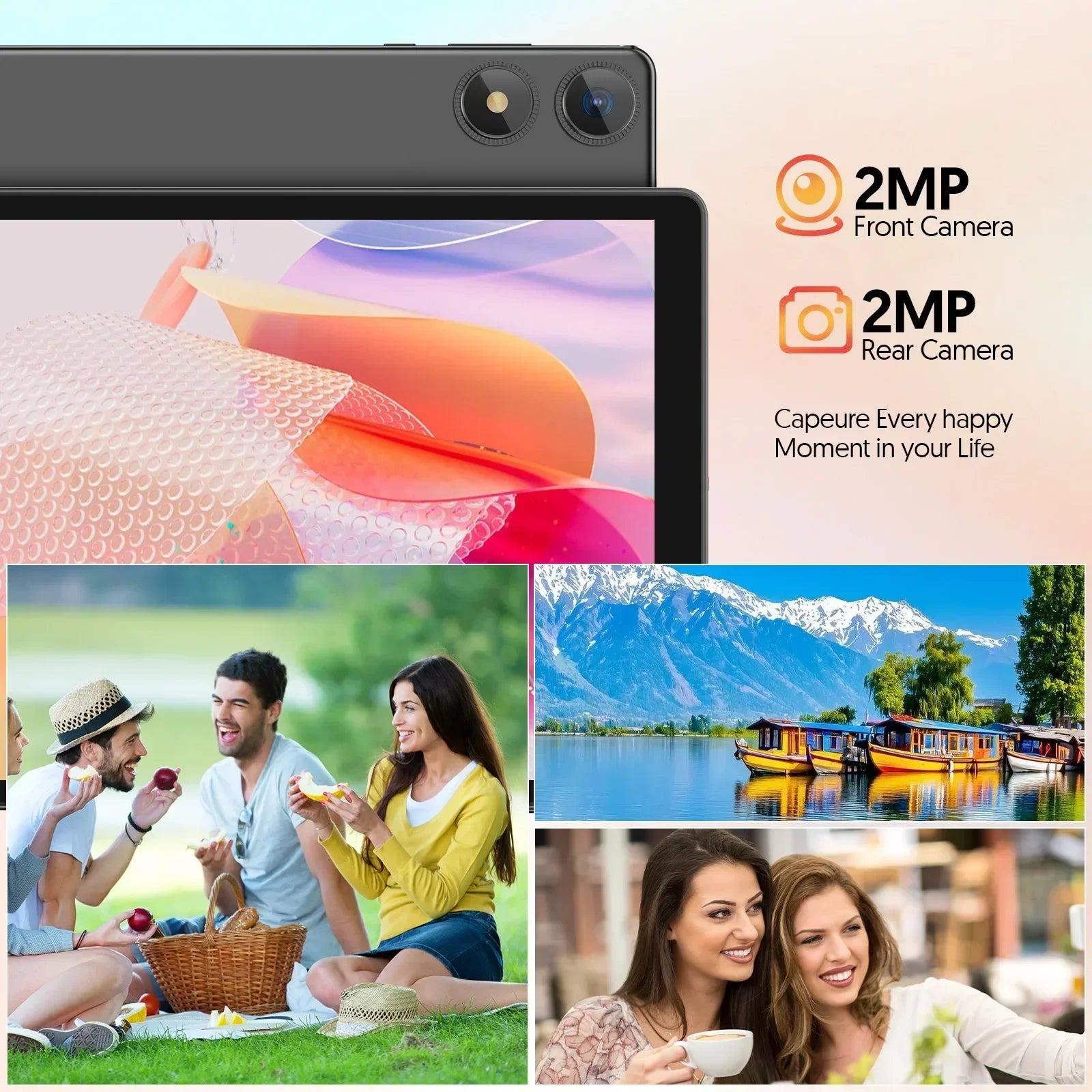 Tableta BAKEN de 10 Pulgadas |   Sistema Operativo Android 16 |   Procesador de Cinco Núcleos |   8GB de RAM (3GB + 5GB) + 32GB de ROM |   WiFi 6 |   Cámaras Duales |   6000 MAh