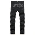 Pantalones Vaqueros Negros Rasgados Retro para Hombre, Pierna Recta