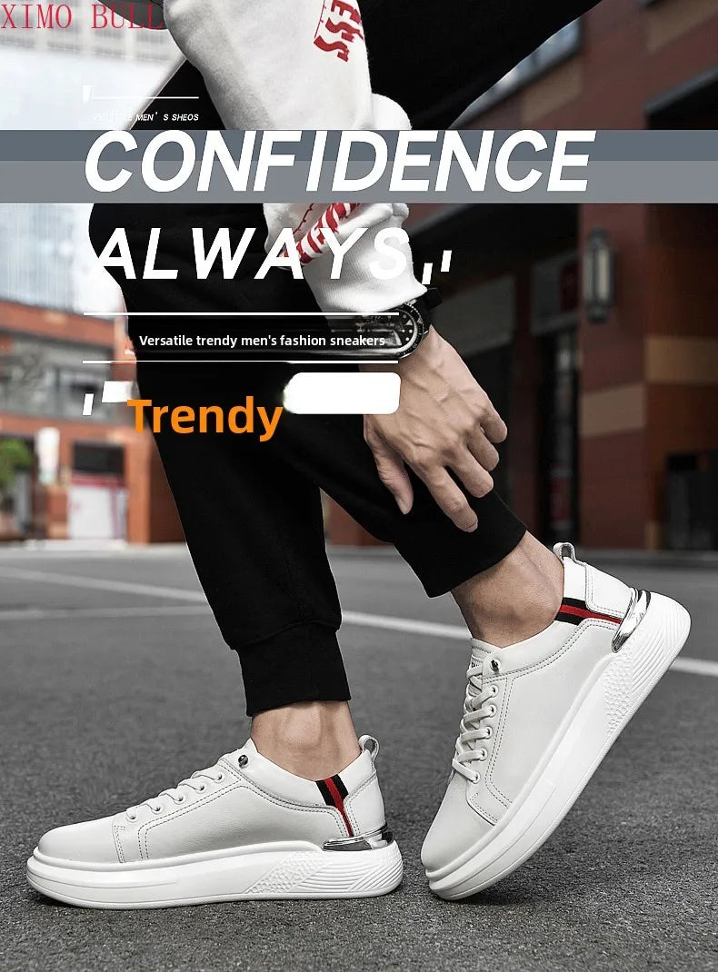 Zapatillas de deporte de cuero genuino para hombres, zapatos con elevador, zapatos invisibles transpirables, zapatillas de deporte casuales de moda para hombres