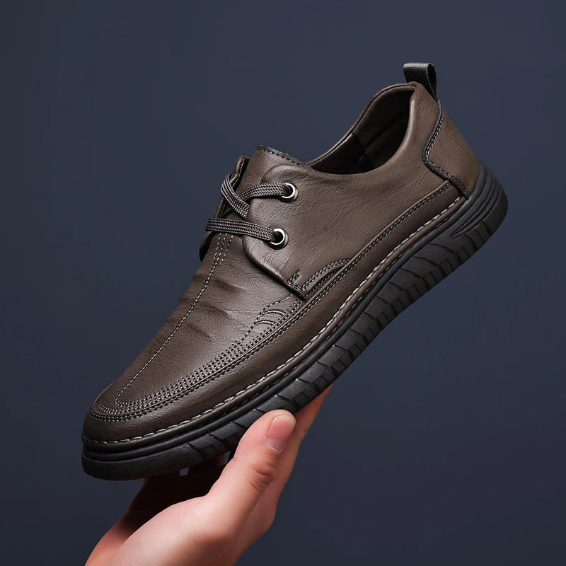 Zapatos Oxford de cuero con cordones cosidos a mano y suela antideslizante
