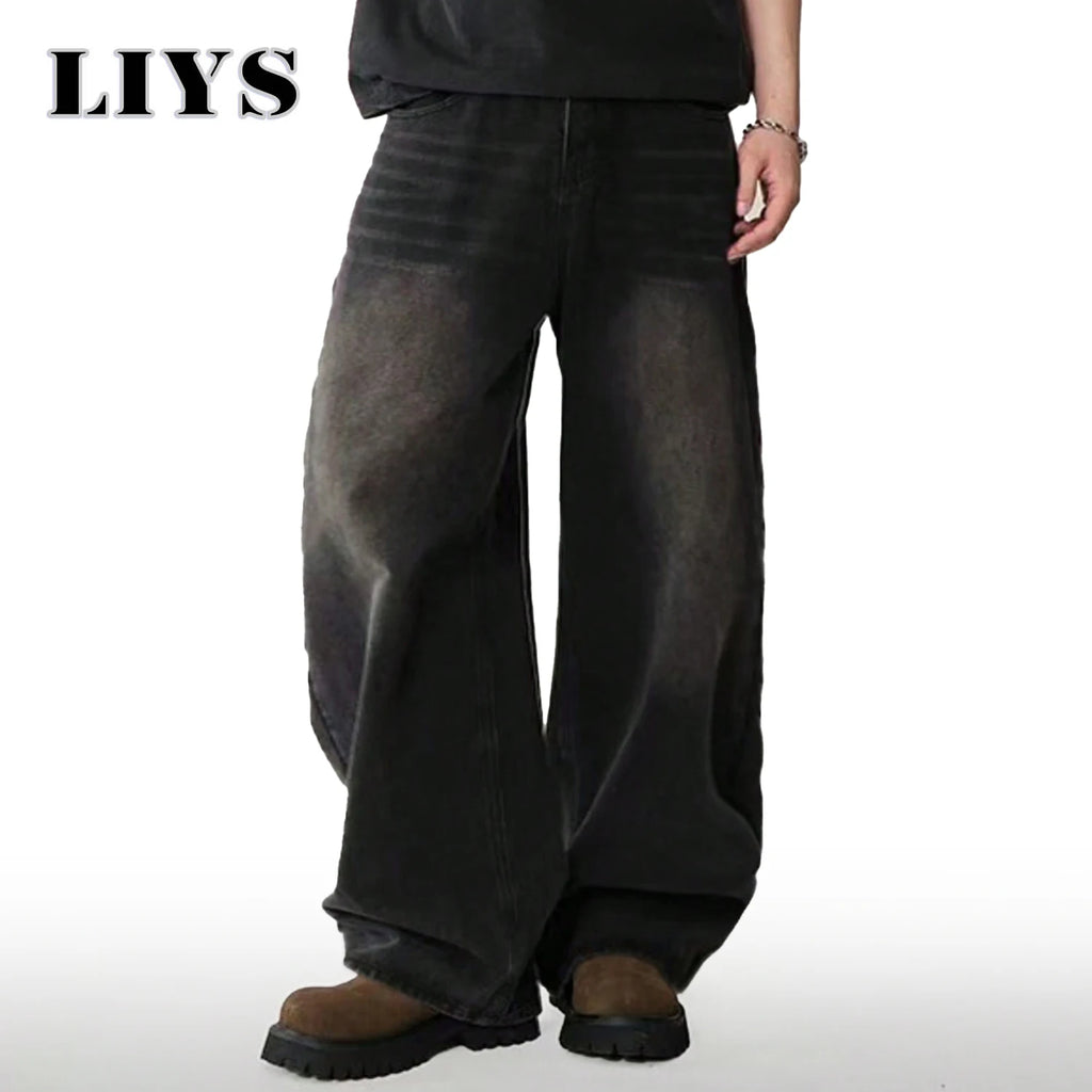 Pantalones Vaqueros Coreanos Casuales para Hombre, Pierna Ancha, Negro