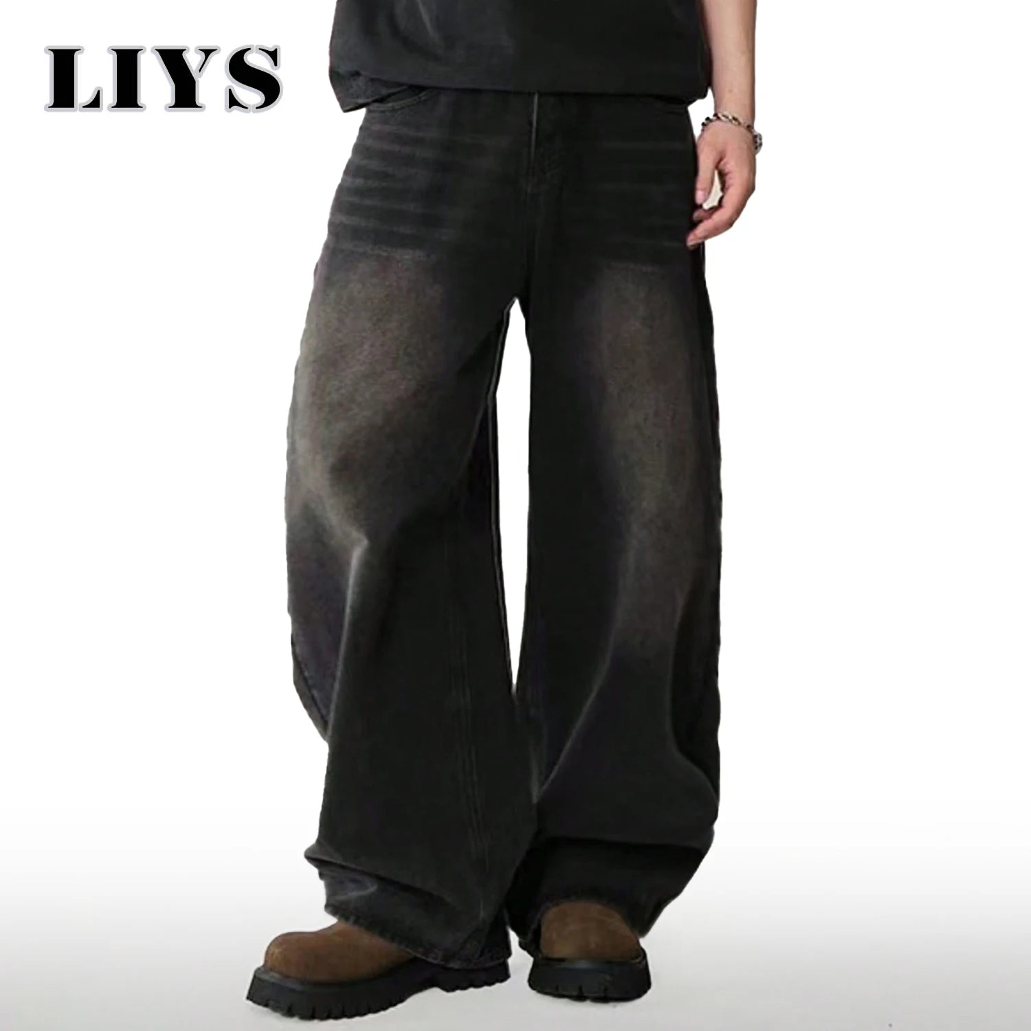 Pantalones Vaqueros Coreanos Casuales para Hombre, Pierna Ancha, Negro