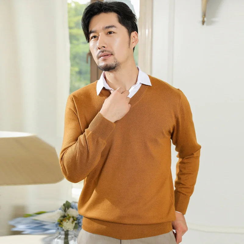 Buzo de punto con cuello en V para hombre - Algodón y Cachemira