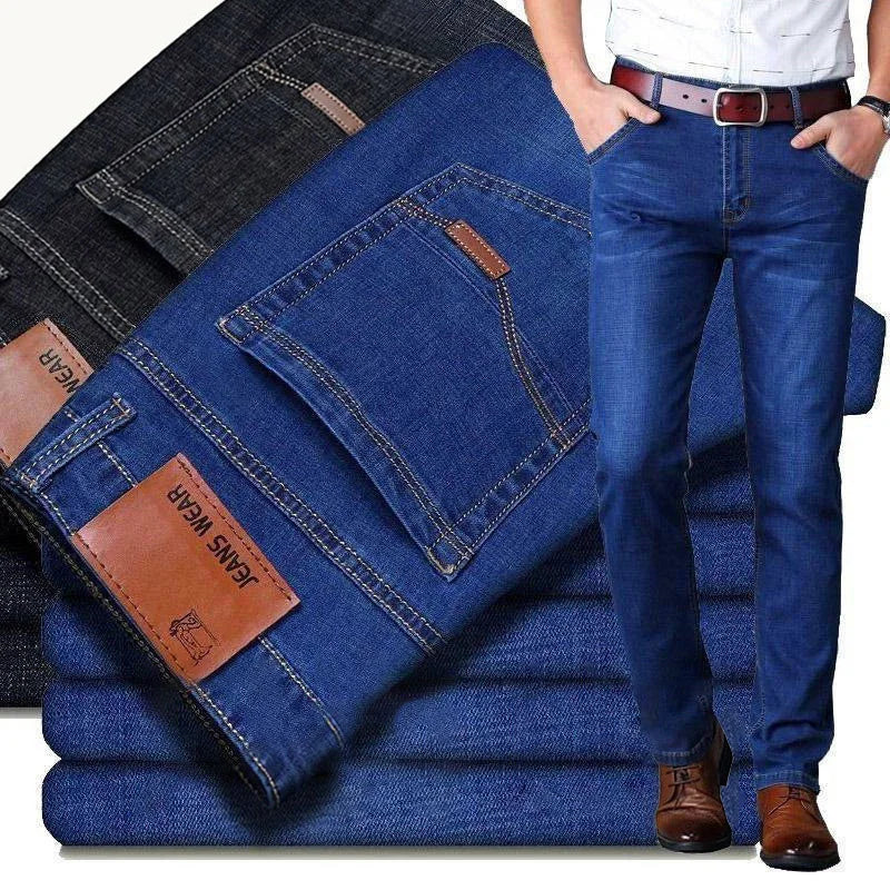 Pantalones Vaqueros de Negocios para Hombre, Ajustados Elásticos, Negro y Azul