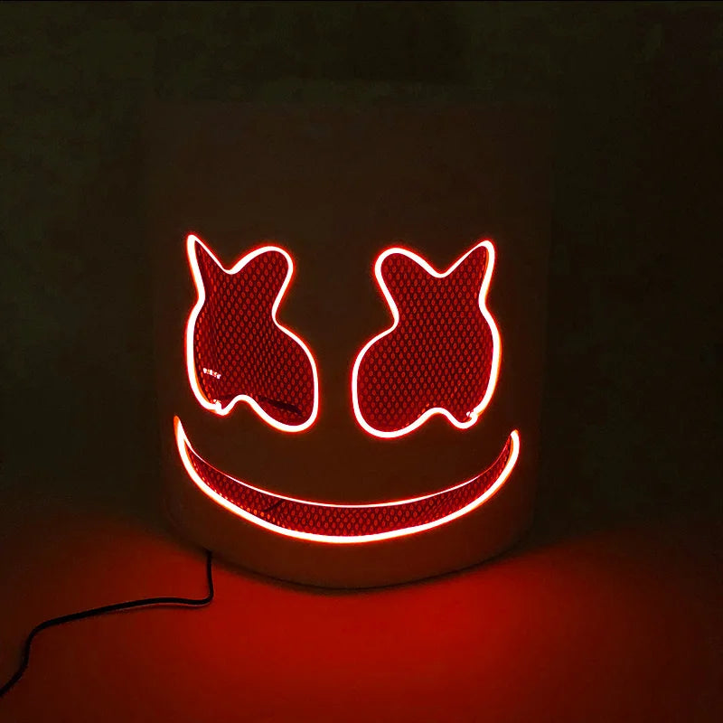Casco Luminoso con Cable EL de DJ Marshmello, Máscara LED Brillante, Máscara Luminosa para Toda la Cabeza para Festivales Rave EDM, Halloween, Cosplay