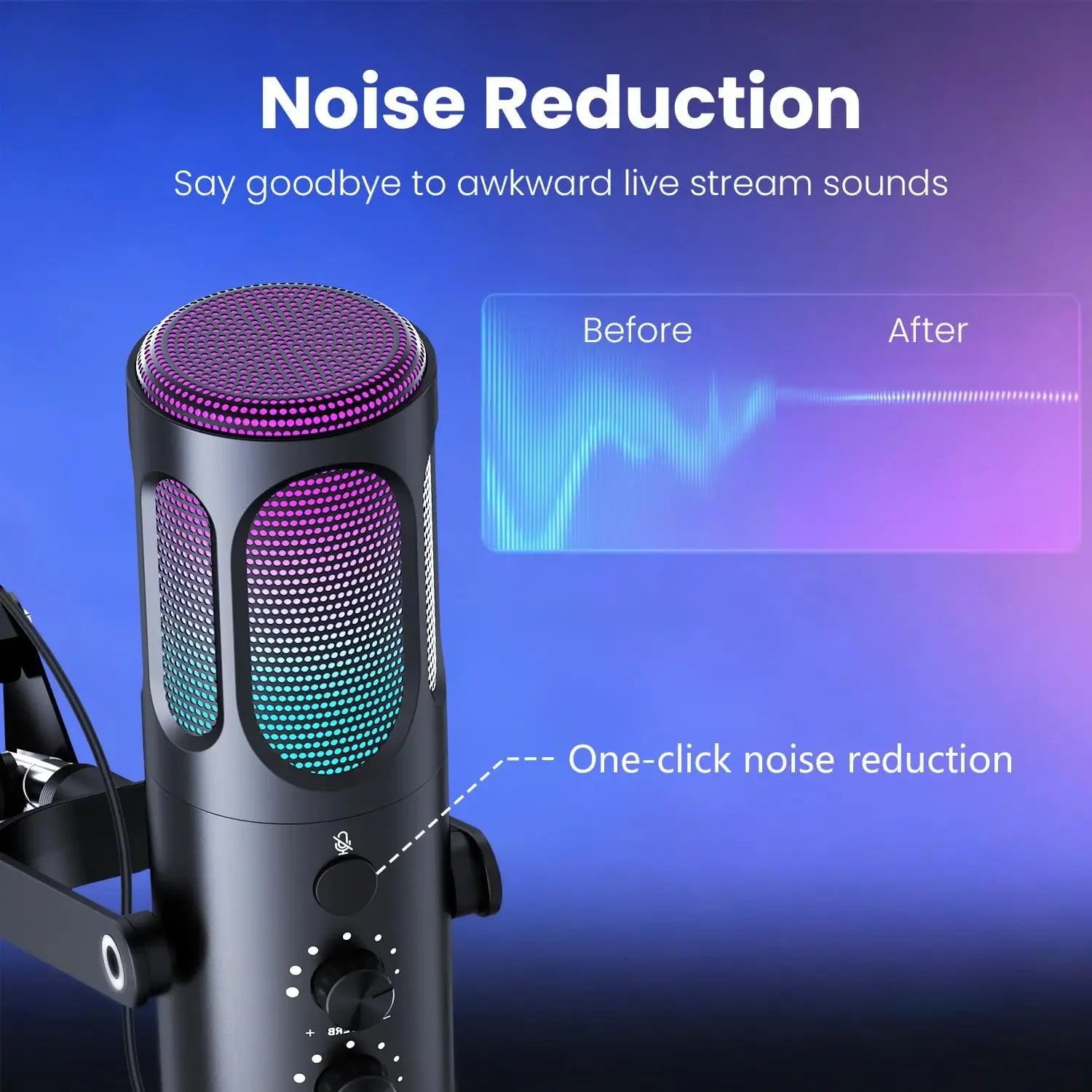 Micrófono USB para Juegos PUPGSIS, Micrófono de Condensador con Cancelación de Ruido, Silenciador, Ganancia, Luces RGB, Soporte de Brazo para Streaming, PC