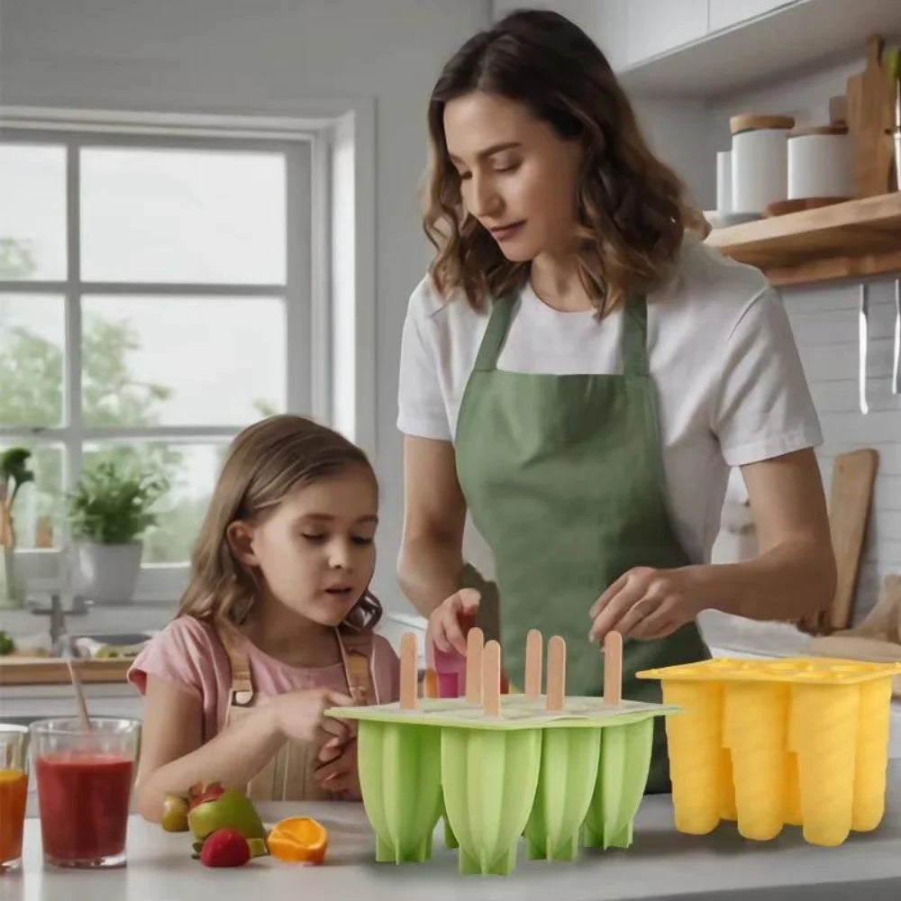 Molde de silicona para helados, molde para paletas de hielo, molde para postres caseros, molde para cubos de jugo con pajita, máquina para hacer helados