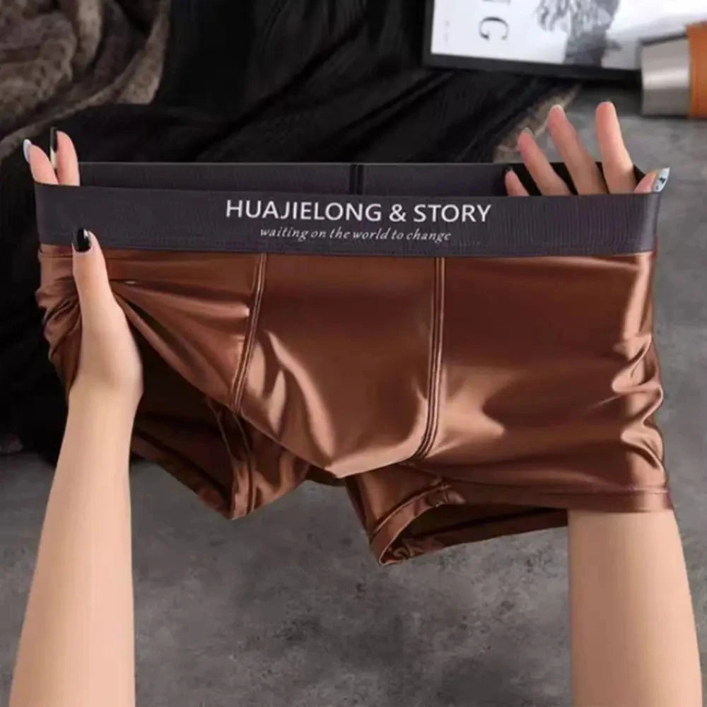 3 unids/pack de Boxers de lujo de seda de hielo tipo satén, calzoncillos de verano lisos y lisos para hombre, bragas con entrepierna de malla transpirable, ropa interior