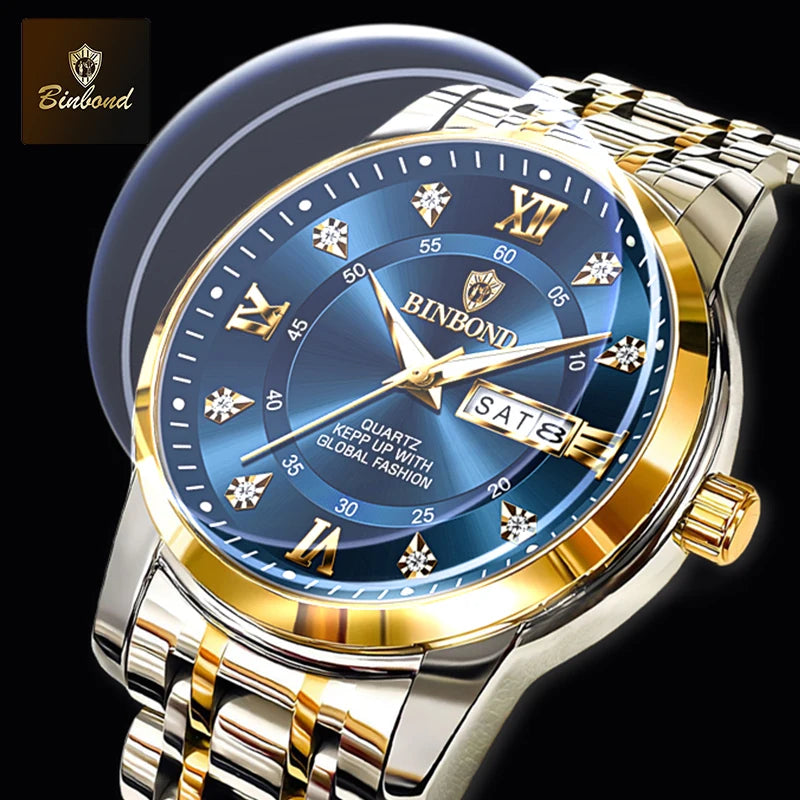 Reloj de pulsera deportivo BINBOND para hombre, cuarzo, resistente al agua