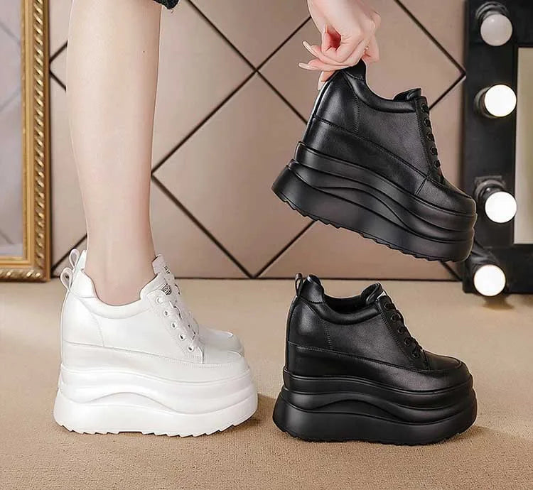 Zapatos deportivos Fujin con plataforma alta de 13 cm, zapatos planos con cuña, zapatillas gruesas, informales, cómodas, de alta gama, para caminar en otoño, 5 pulgadas