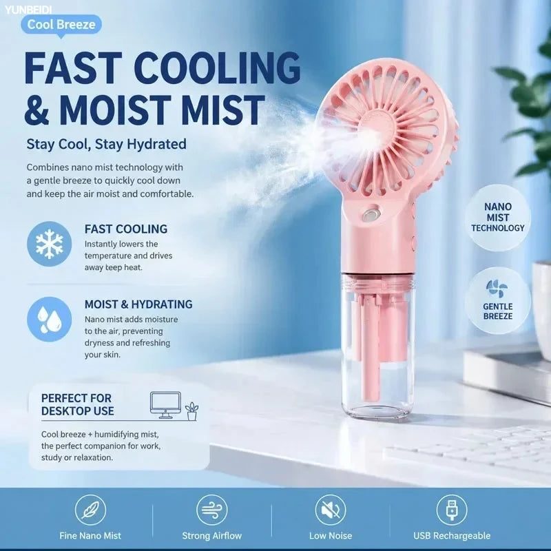 Ventilador 3 en 1 Portátil con Luz LED y Humidificador