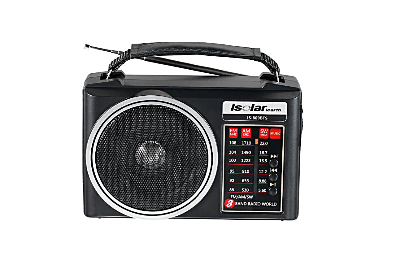 Radio portátil FM/AM/SW solar de emergencia con altavoz Bluetooth