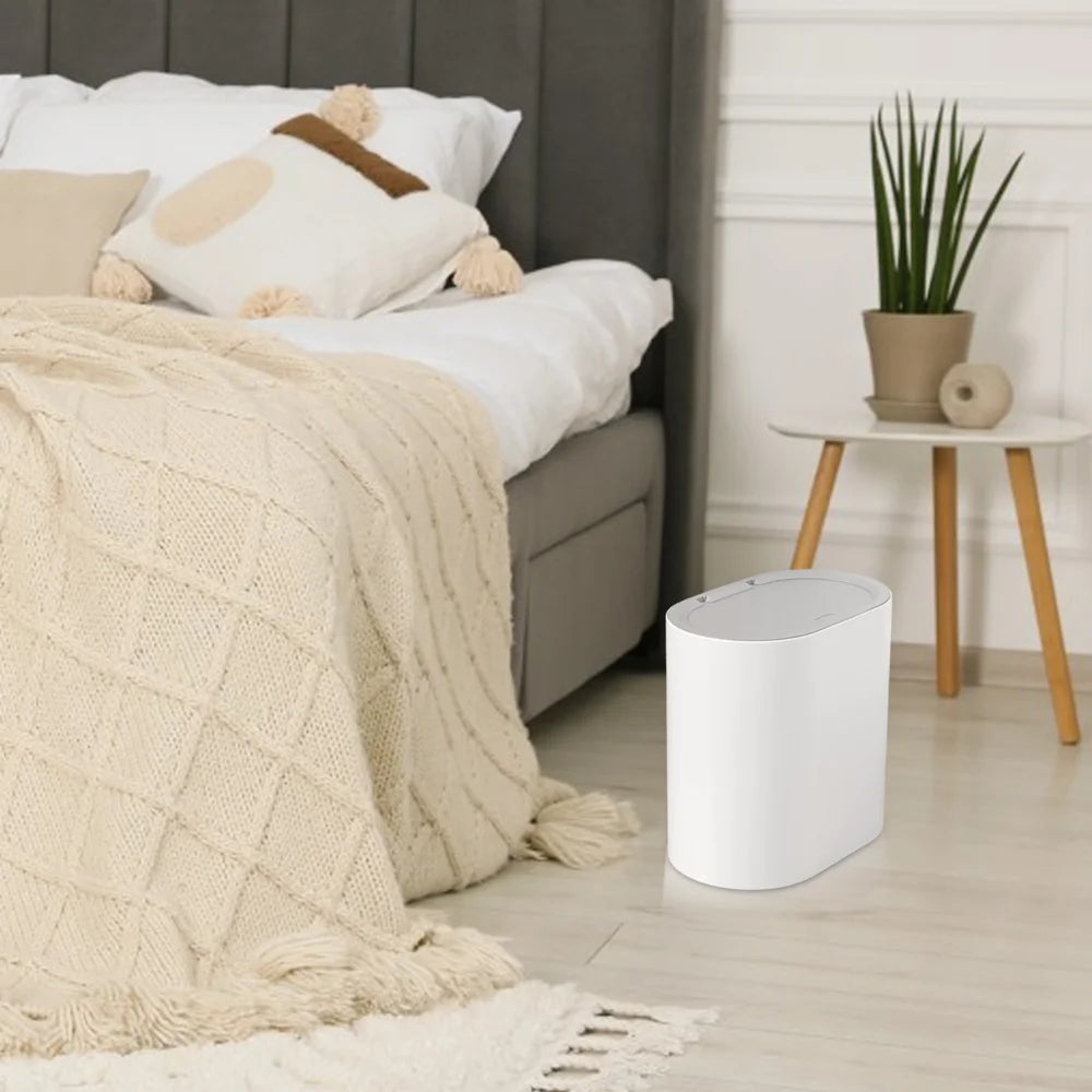 Cubo de basura tipo prensa con tapa, impermeable para baño y hogar