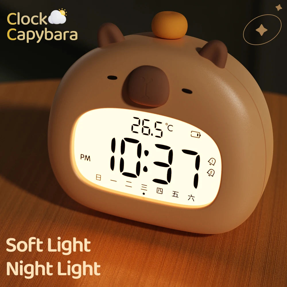 Luz Nocturna LED Capibara con Reloj Despertador USB