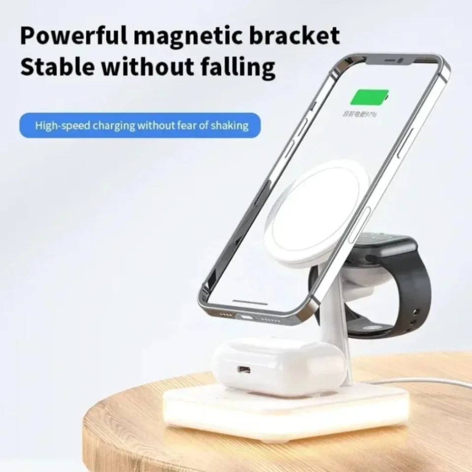 Base de Carga Inalámbrica Magnética 3 en 1 para iPhone 17 16 15 14 13 Pro Max Mini, Estación de Carga para Airpods Pro/Apple Watch