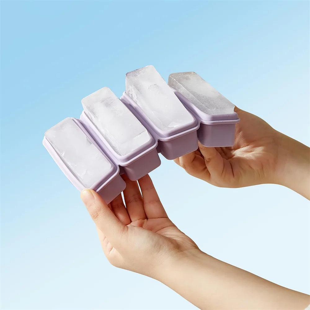 Bandejas de cubitos de hielo de silicona de 4 rejillas con tapa, molde para paletas casero, contenedor de congelación de alimentos para moldes de congelador para sopas y salsas