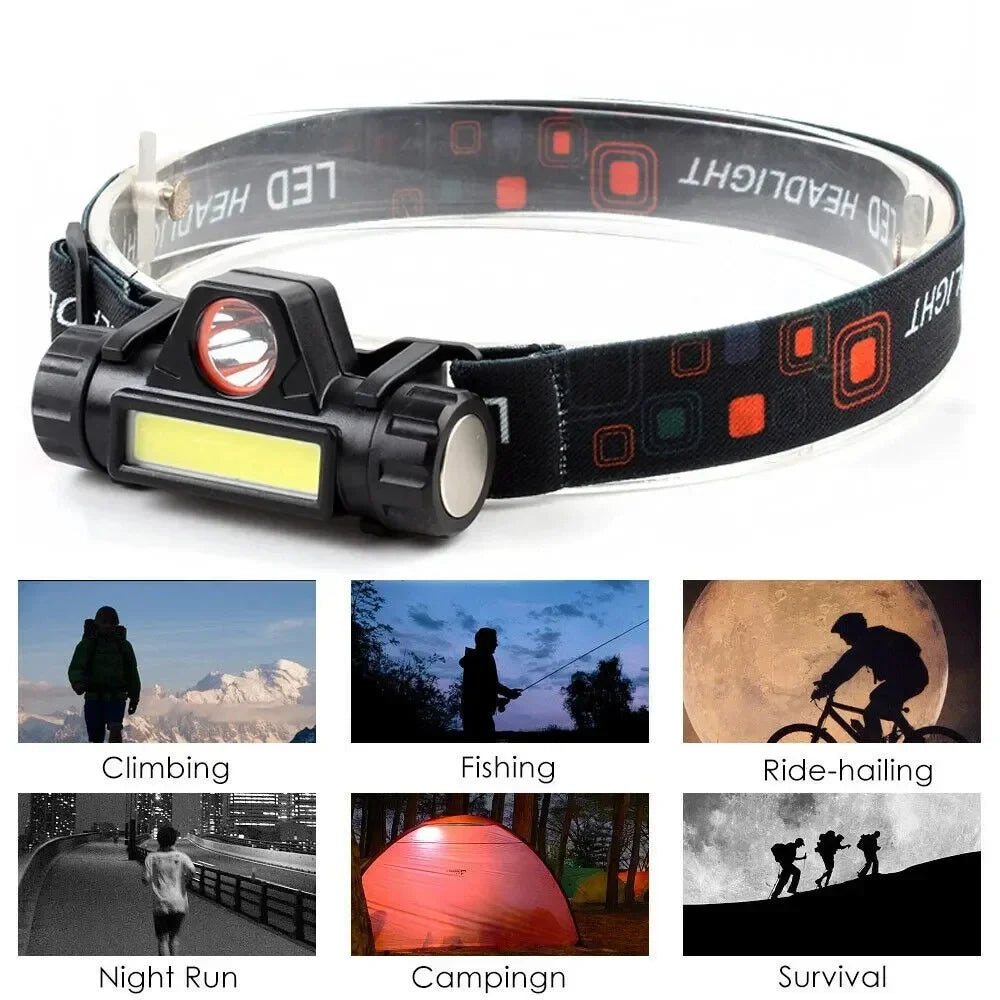Linterna Frontal LED Recargable para Pesca y Camping XPE COB