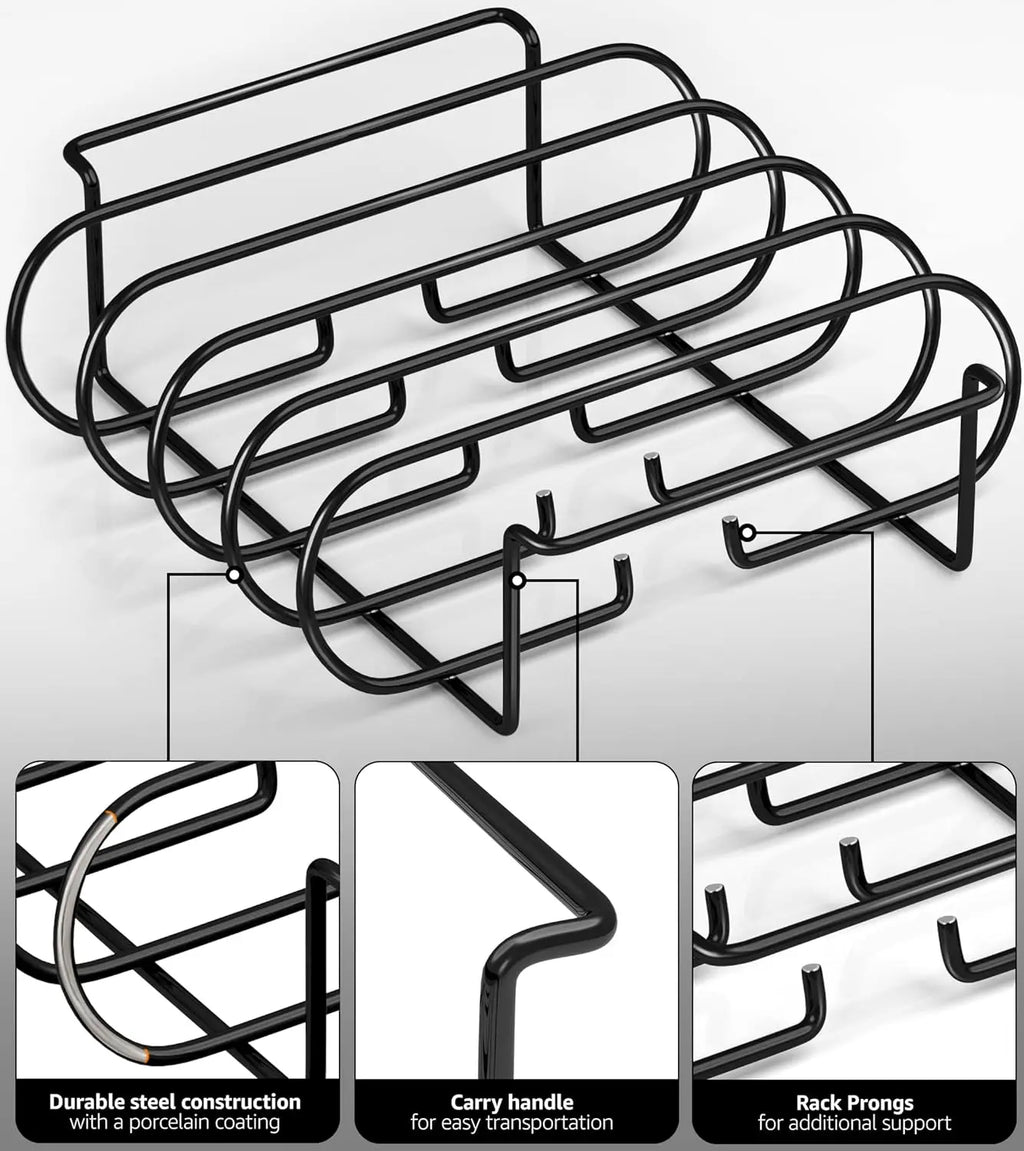 LMETJMA-estantes para costillas de barbacoa, soporte para asar carne y asar de acero recubierto antiadherente, con capacidad para 4 rejillas para parrilla de Gas JT25t