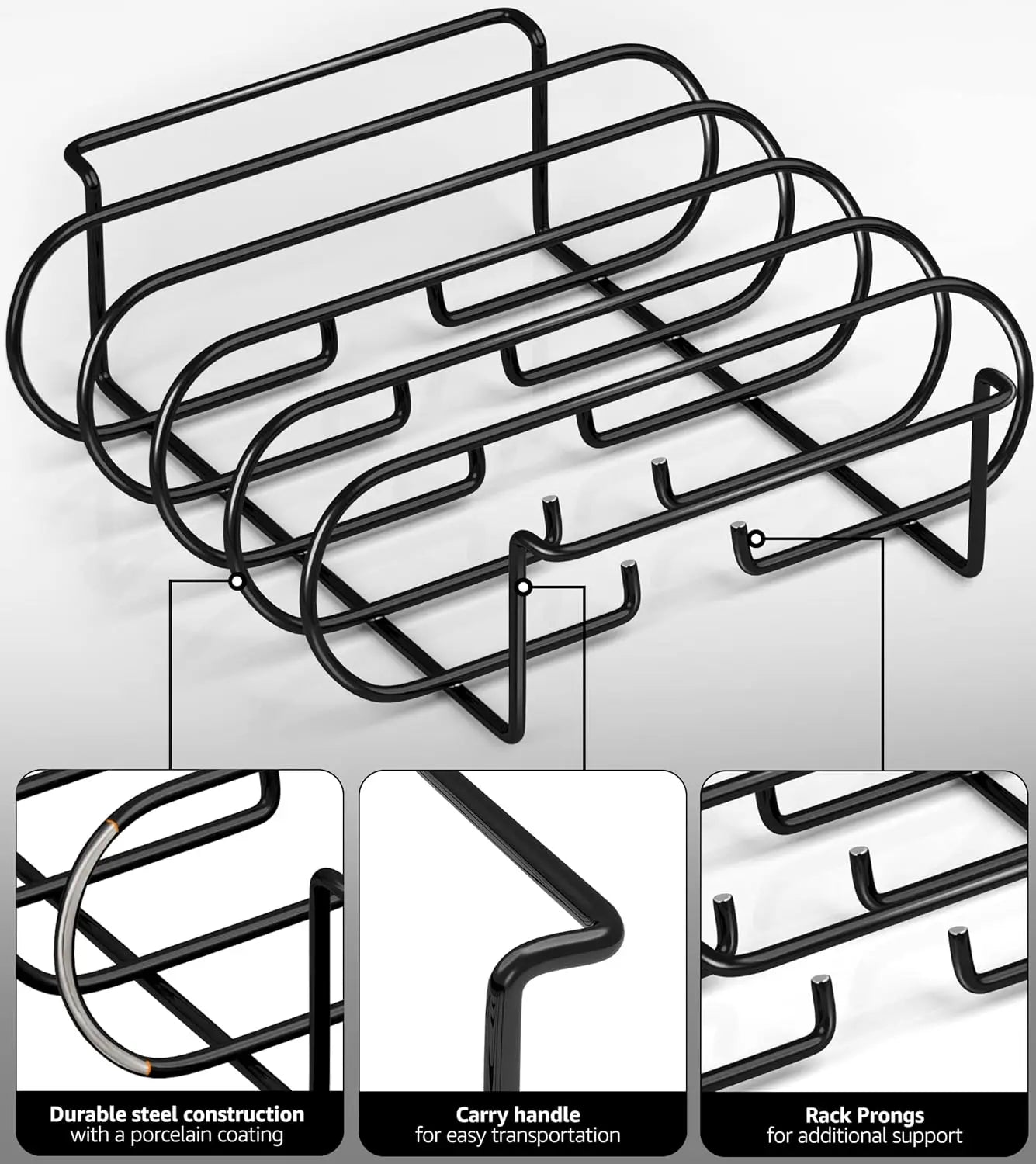 LMETJMA-estantes para costillas de barbacoa, soporte para asar carne y asar de acero recubierto antiadherente, con capacidad para 4 rejillas para parrilla de Gas JT25t