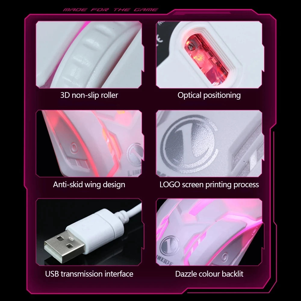 Limei S1 E deportes LED luminoso retroiluminado ratón con cable USB con cable para ordenador portátil de escritorio silencioso ratón para juegos de ordenador de oficina