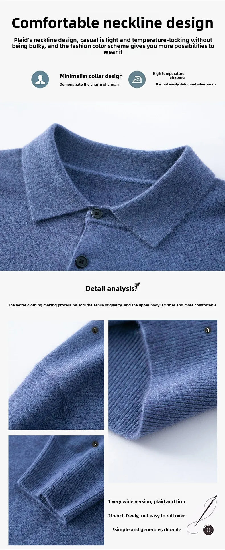 Suéter de Punto Antipilling para Hombre | Cuello Abotonado