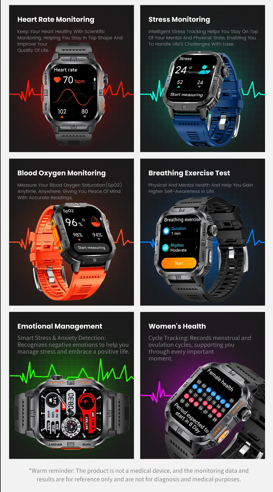 Reloj Inteligente Militar con GPS, LED, Brújula e IP68