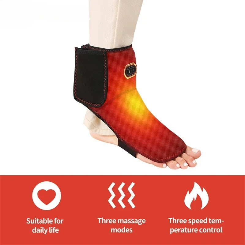 Soporte de Tobillo Eléctrico Portátil con Calor - Masaje de 3 Niveles, Compresa Caliente, Alivia el Dolor Articular, Ayuda en la Recuperación Deportiva, Puerto USB