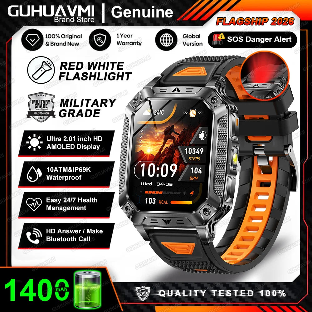 Nuevo Reloj Inteligente Militar TANK Ultra PRO 2026 para Hombre, Batería Grande de 1400mAh, Linterna, GPS, Resistente al Agua 10ATM, Llamadas Bluetooth, Reloj Deportivo Inteligente