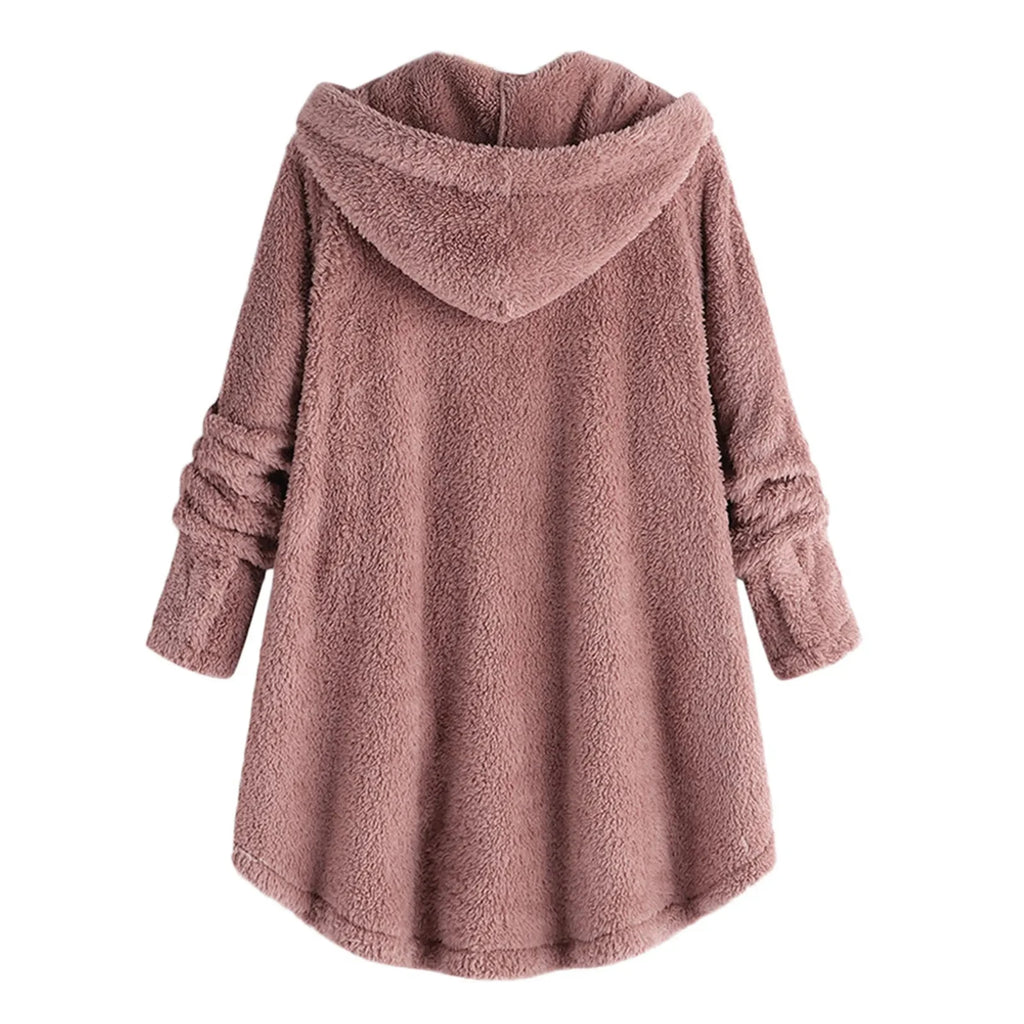 Otoño Invierno mujer abrigo cálido oso de peluche abrigo chaqueta de lana mujer abrigo de felpa chaqueta con capucha abrigos de mujer chaqueta de Color sólido