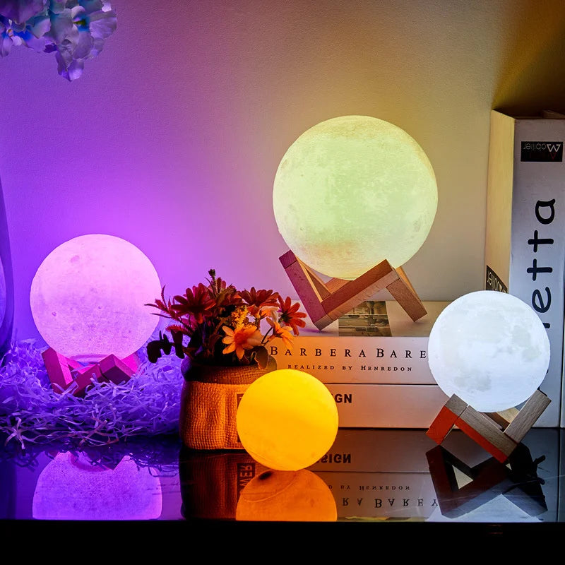 Lámpara Luna 3D LED Nocturna Multicolor con Soporte