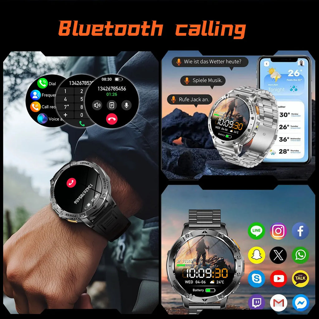 Reloj Inteligente Militar 1400mAh 10ATM Linterna