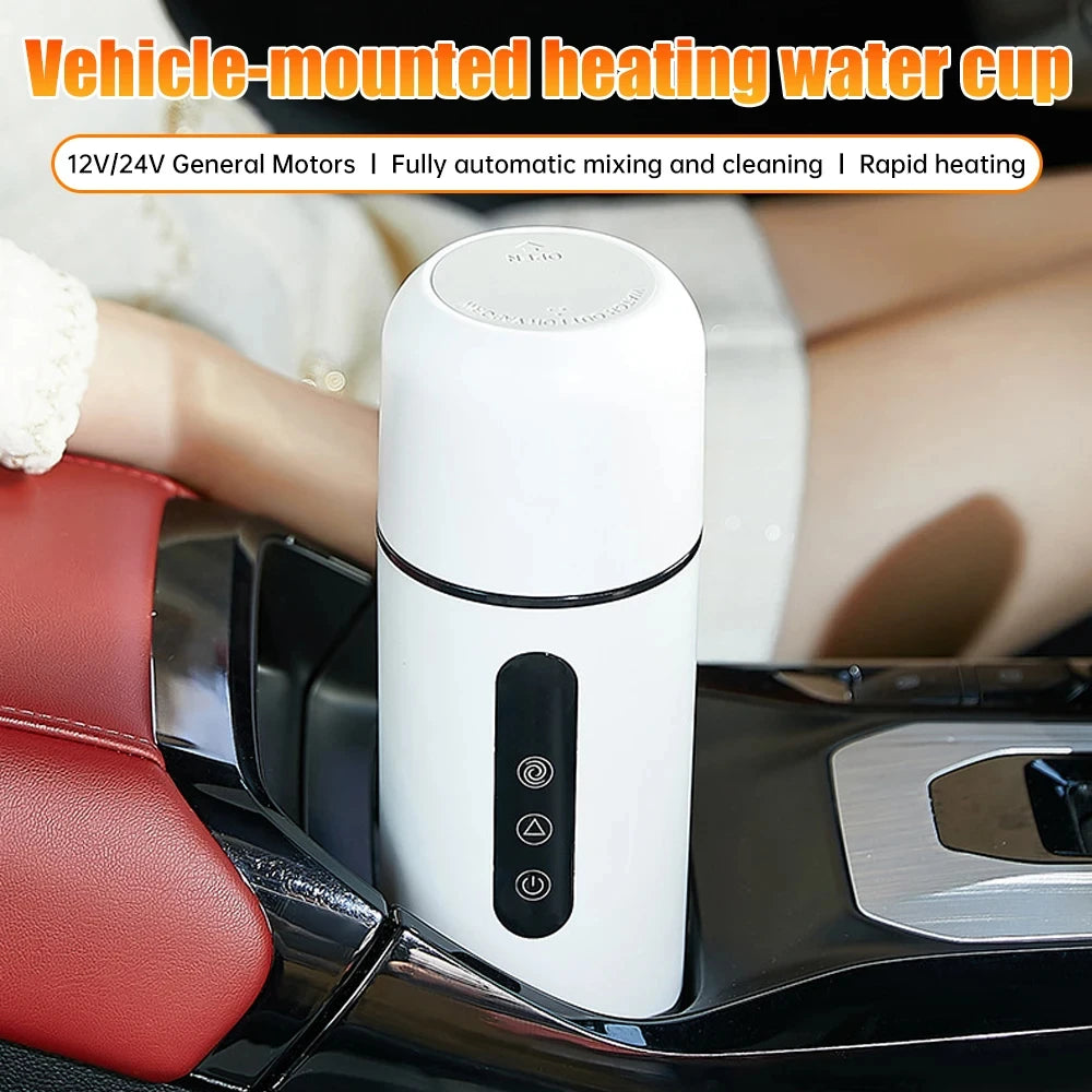 Hervidor eléctrico portátil de 420ml, taza calefactora para coche, 304 LED, Control inteligente de temperatura, calentador, taza agitadora, botella calefactora, taza mezcladora
