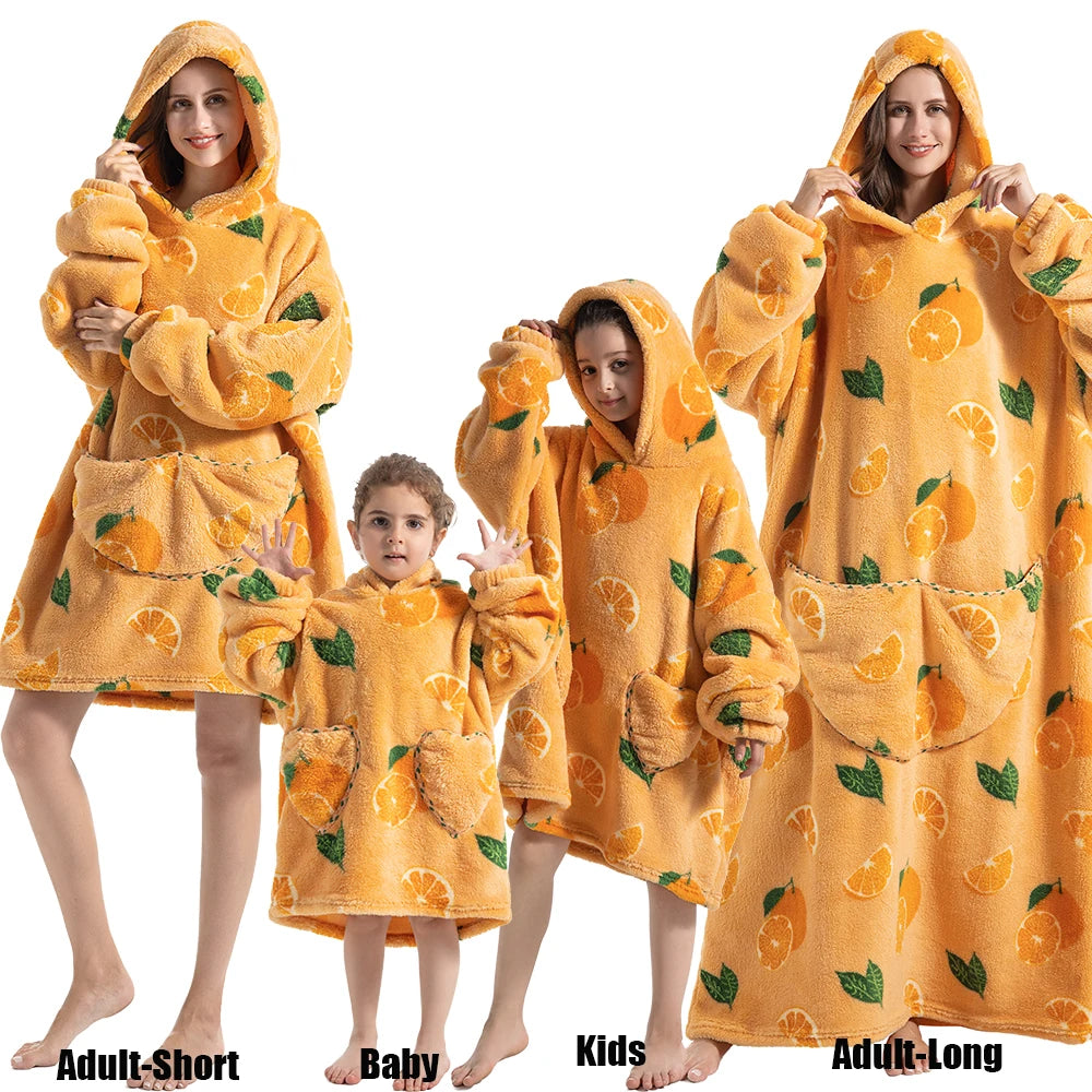 Sudaderas con capucha de invierno para hombre y mujer, jersey de lana gigante para TV, manta de gran tamaño con mangas, ropa de calabaza de Halloween para adultos