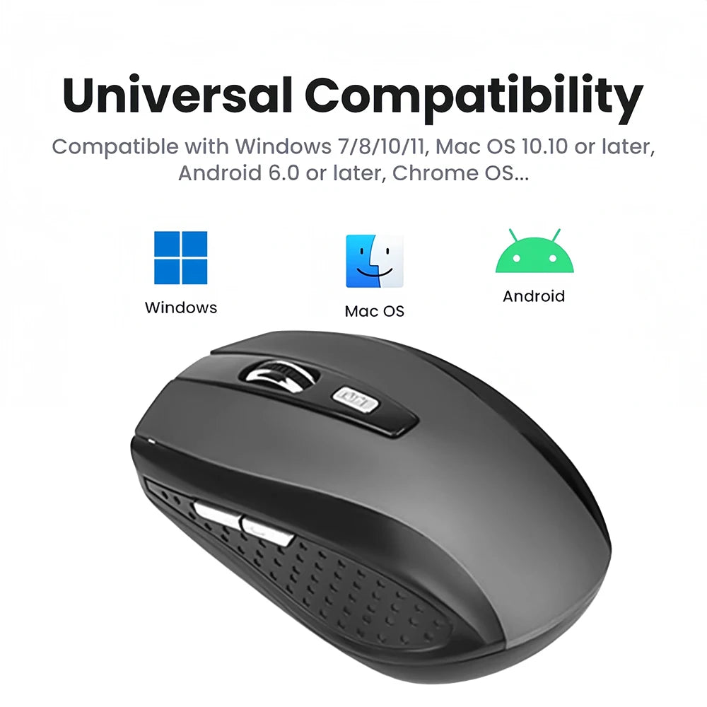 Ratón inalámbrico de 2,4G, ratón para juegos de 6 teclas, ratón silencioso ergonómico, ratón óptico de oficina de 1600DPI para PC, portátil, MacBook y Windows