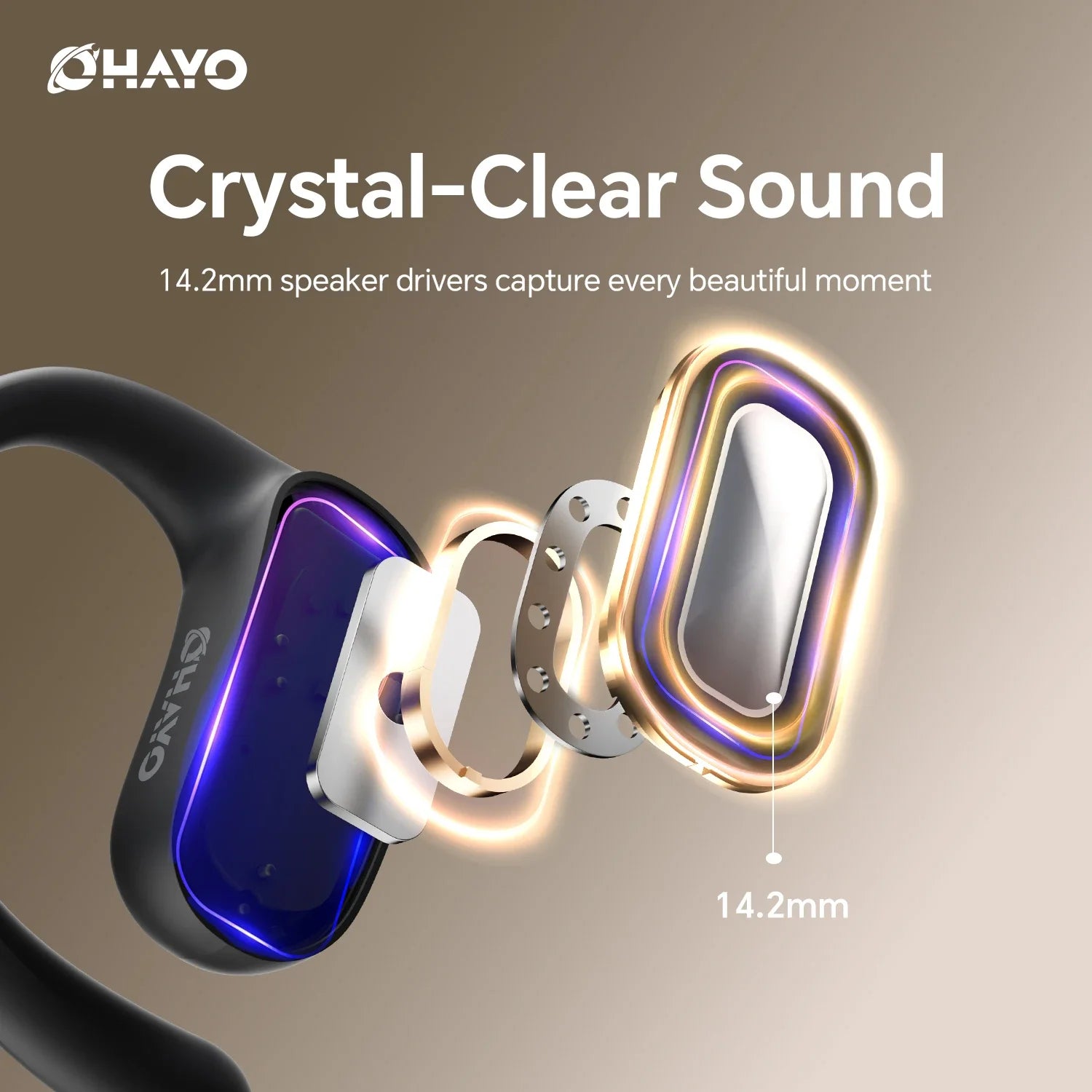 Auriculares OHAYO Open Ear, Bluetooth 5.4, Deportivos, Inalámbricos, 40 Horas de Reproducción, con Micrófono, Resistentes al Sudor IPX6