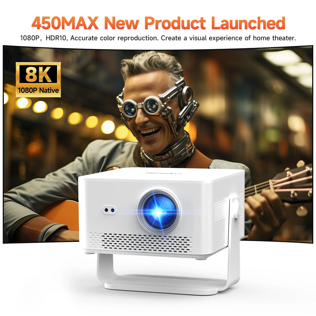 Magcubic HY450MAX 1100ANSI Android 14 Proyector portátil para exteriores 1080P Enfoque automático 8K Soporte WIFI6 Mini proyector de haz