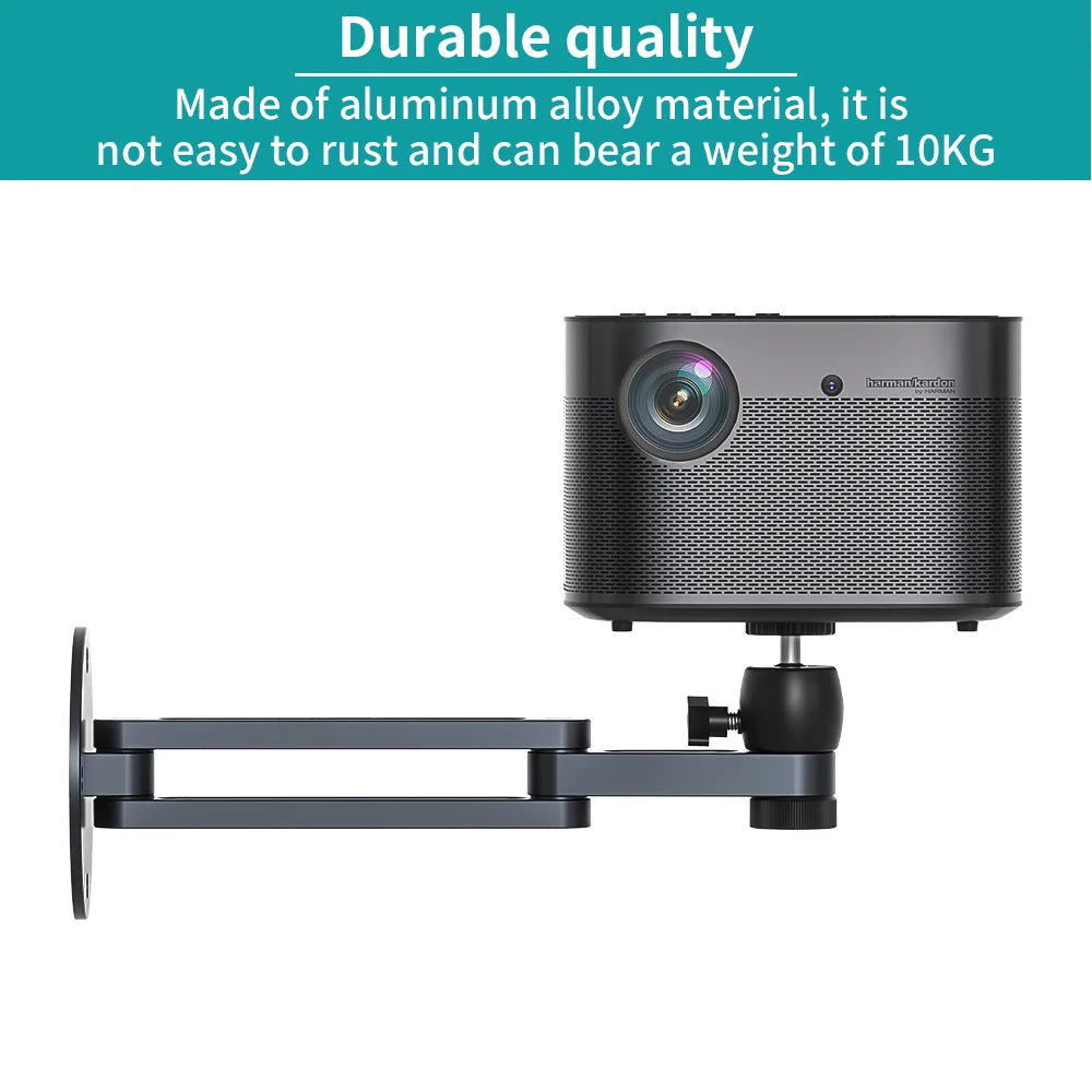 Soporte de montaje en pared para proyector, soporte de pared plegable ajustable multiángulo con rotación de 360 grados, soporte para proyector de aleación de aluminio