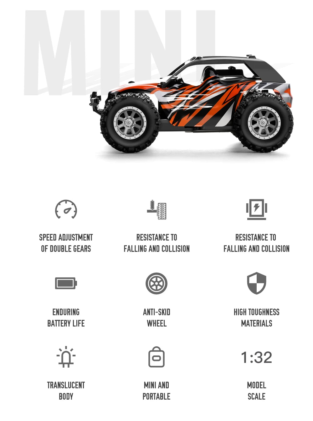 Mini coche RC 1:32, 20 km/h, alta velocidad, 2,4 Ghz, todoterreno, juguete de carreras y deriva, oruga de Control remoto para interiores/exteriores para niños