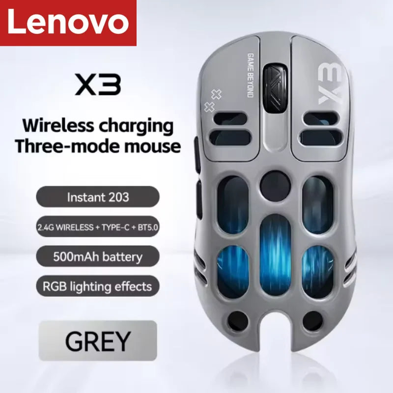 Mouse Gamer Lenovo X3 Triple Modo, RGB, Bluetooth, USB-C, Recargable