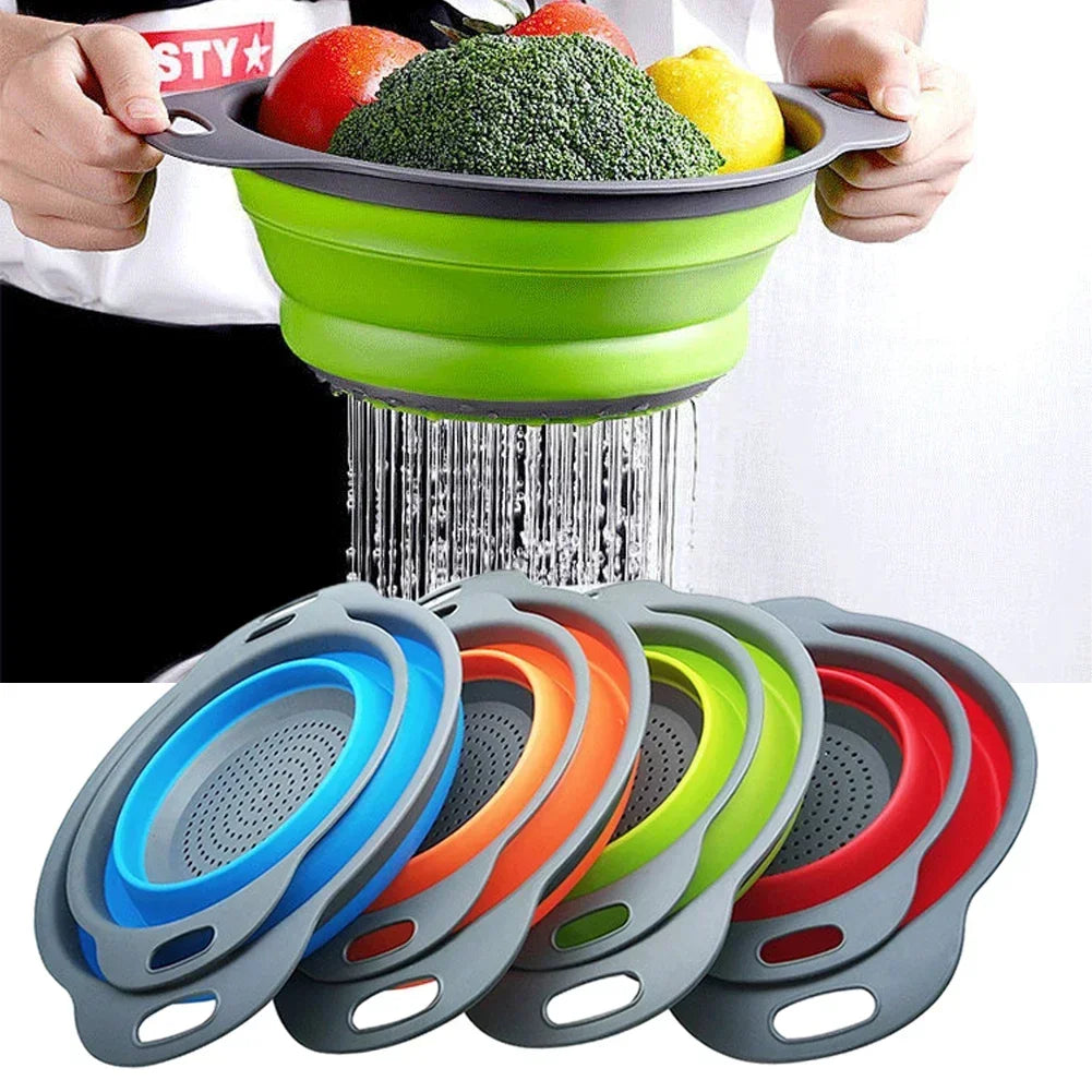 Escurridor plegable de silicona, cesta para lavar frutas y verduras, colador plegable, escurridor plegable, herramienta de almacenamiento de cocina